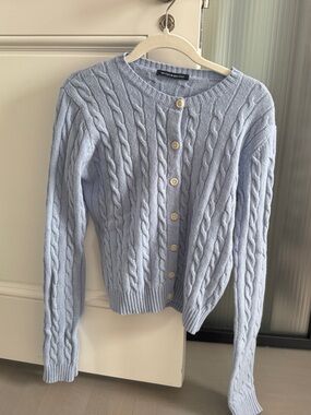 Brandy Melville Light Blue Cable Knit Button Cardigan